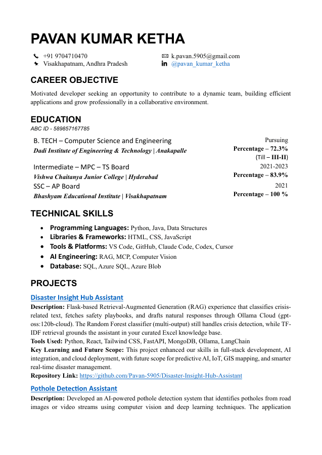 Resume preview